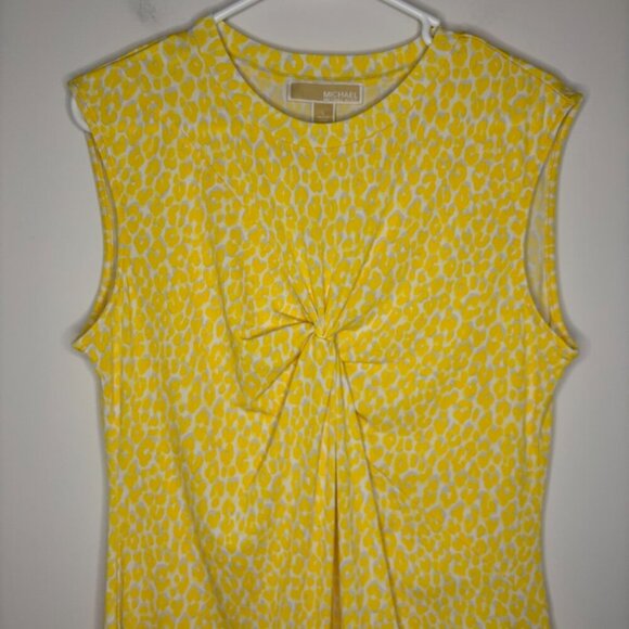 MICHAEL KORS NEW Sleeveless Blouse Womens L Yellow Twist Stretch Flowy Bright - Picture 4 of 6